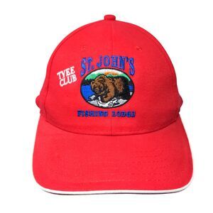 St. John's Fishing Lodge Tyee Club Strapback Hat Red One Size Adjustable Cotton